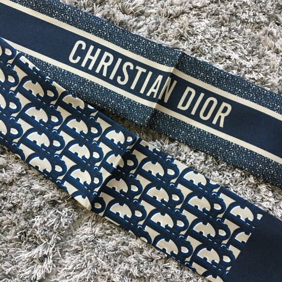 Dior Oblique Mitzah Scarf Navy Blue Silk Twill - Picture 3 of 4